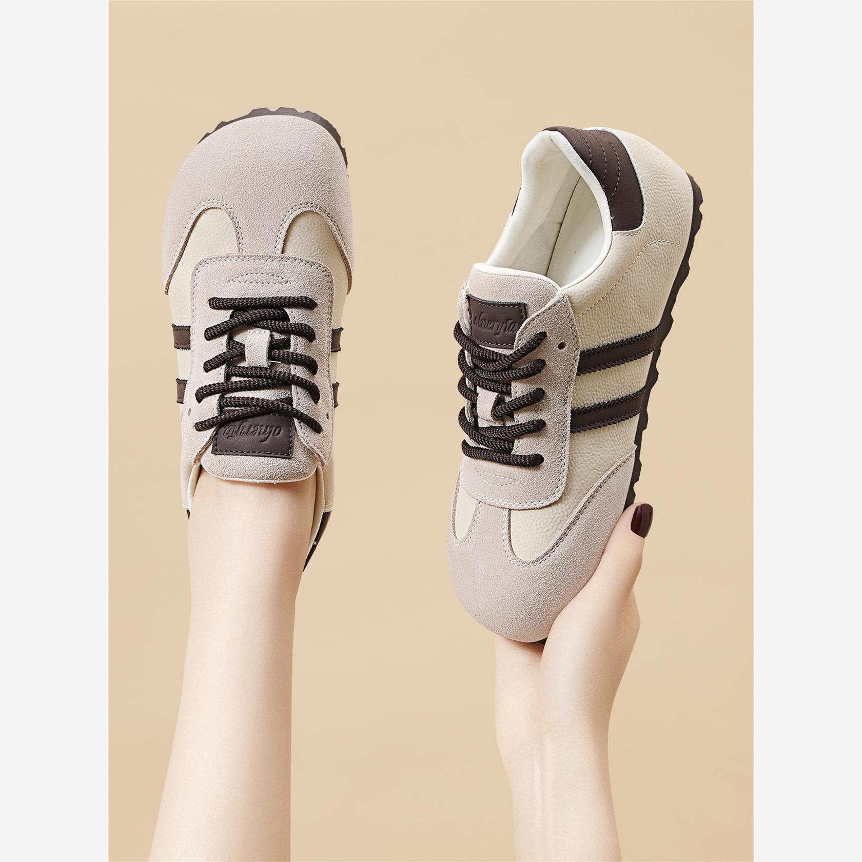 覆古德训鞋女2025秋季新款百搭双鞋带棕色舒适休闲板鞋女款