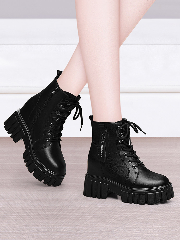 品牌真皮马丁靴女英伦风2025年新款春秋单鞋靴厚底内增高瘦瘦短靴