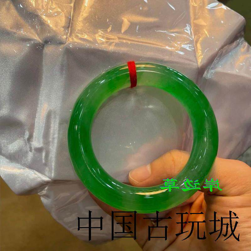 缅甸翡翠色手镯冰糯种飘阳绿圆条帝王绿满绿正圈粗细美人条女玉镯