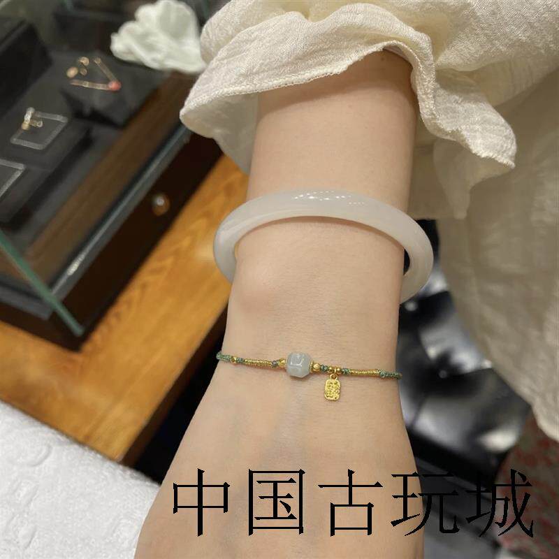 新疆和田玉色手镯细条少女精选叮当镯少女款圆条羊脂白玉手镯送礼
