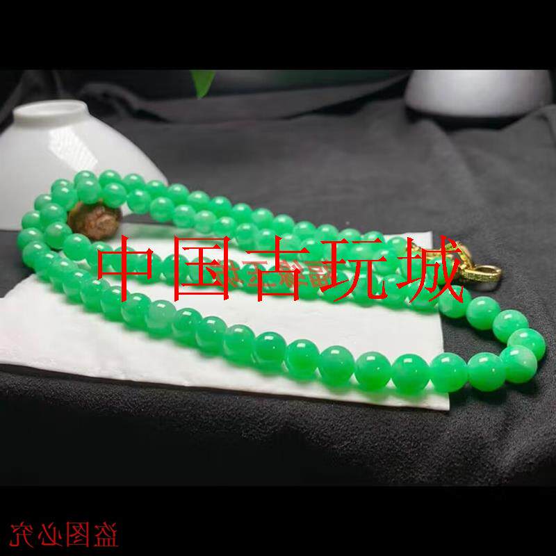 缅甸翡翠色项链冰糯种阳绿转运珠女款大圆珠玉珠链民族风毛衣项链