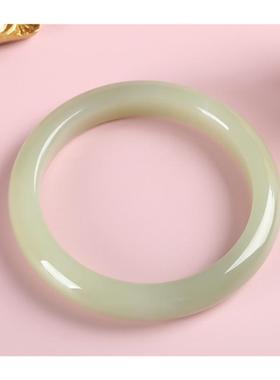 新疆和田玉青白玉镯子晴水底油青浅绿正圈贵妃玉石手镯优雅气质款