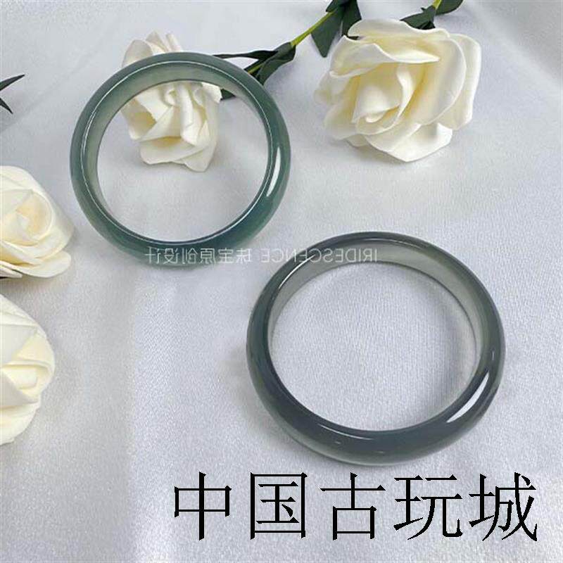 高端高冰种库里蓝玛瑙手镯转运冰透玉镯玉石玉髓非翡翠色招财镯子
