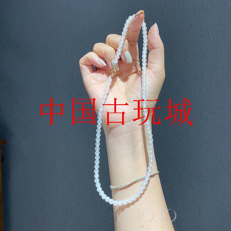 新疆和田玉小米珠项链晴水料羊脂白玉圆珠锁骨链气质菠菜绿色颈链