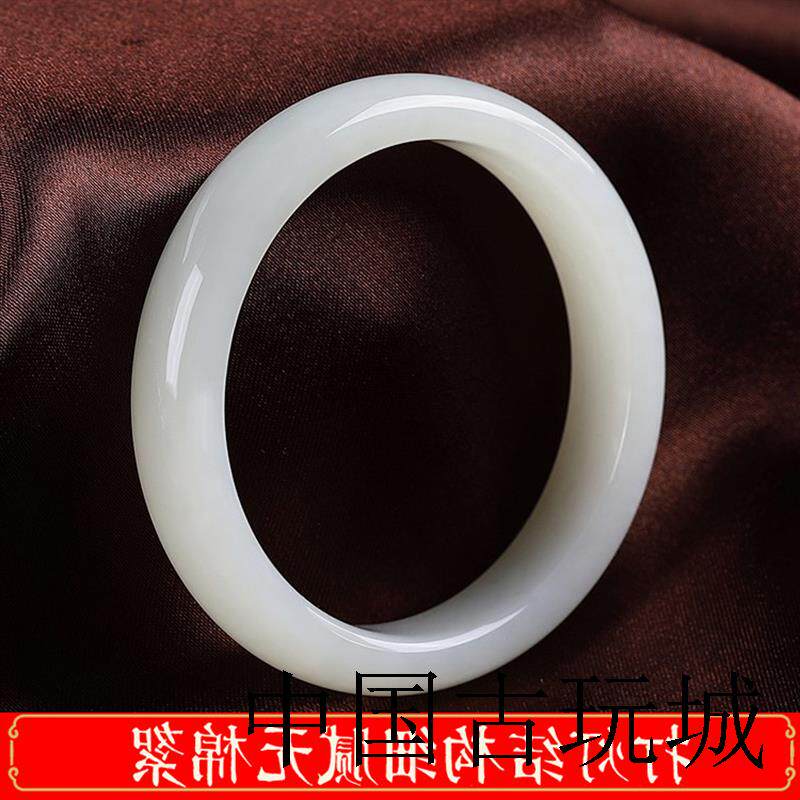 新疆和田玉色手镯羊脂玉镯子高端玉石正品和田白玉旺夫细条手镯
