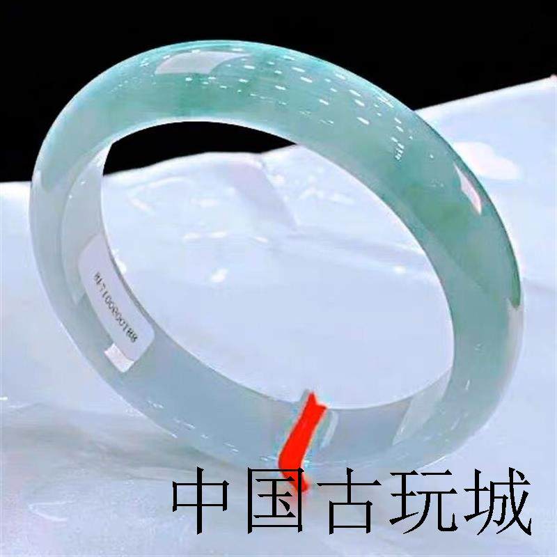 缅甸高端翡翠手镯冰种浅绿玉手镯女阳绿玉镯子玉石飘花手镯送母亲