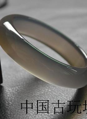 巴西精选高冰烟灰色玛瑙玉髓镯子女士玉镯高级灰正圈美人镯送礼品