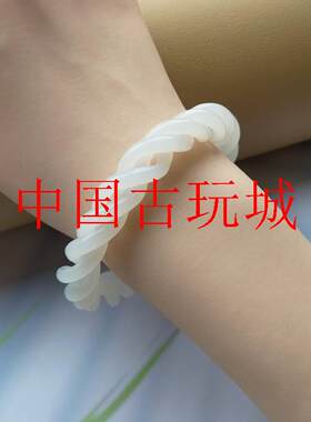 新疆高级感和田玉麻花手镯女羊脂白玉胶丝镂空玉石处理青海料送礼