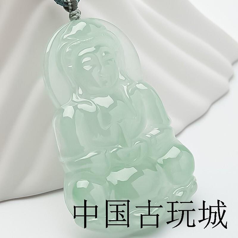 冰种翡翠色观音吊坠男女款冰晴水佛公挂件满绿玉佛玉观音锁骨项链