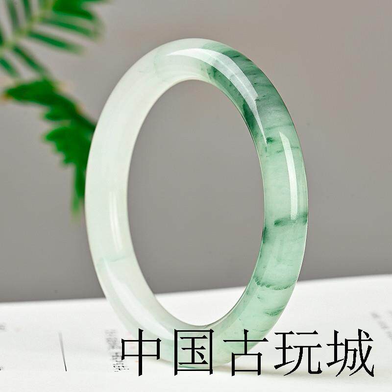 正品高端新疆天山翠冰翠真金丝玉圆条手镯子旺夫扁条百搭非翡翠