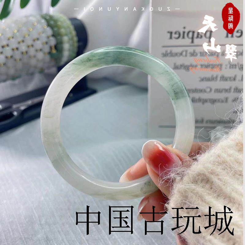 新疆高端正品天山翠玛瑙玉髓手镯冰种雪翠金丝玉镯子媲美翡翠手镯
