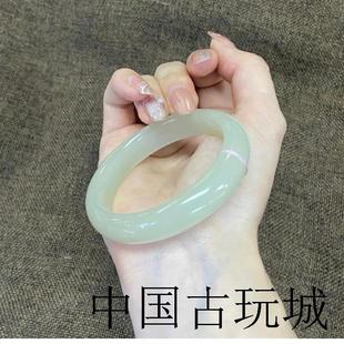 和田玉女款少女扁条羊脂玉手镯精选款青海晴水青白玉冰种贵妃镯子