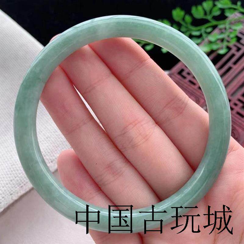 冰糯种豆绿种翡翠色手镯圆条浅绿细条玉手镯淡绿叮当镯美人镯送礼