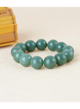 新疆和田玉且末料深蓝水圆珠手串散串珠青白玉山料女款大颗粒手链