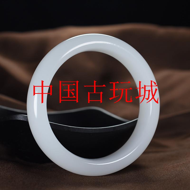 新疆和田玉羊脂级白玉手镯少女款玉石镯宽条平安镯宽口旺夫镯饰品