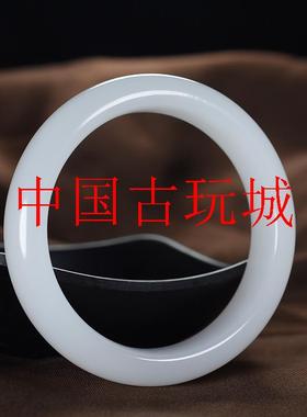 新疆和田玉羊脂级白玉手镯少女款玉石镯宽条平安镯宽口旺夫镯饰品