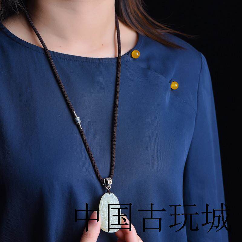 翡翠色天珠无事牌佛牌守护神吊坠挂绳十二生肖高端高档粗项链绳子
