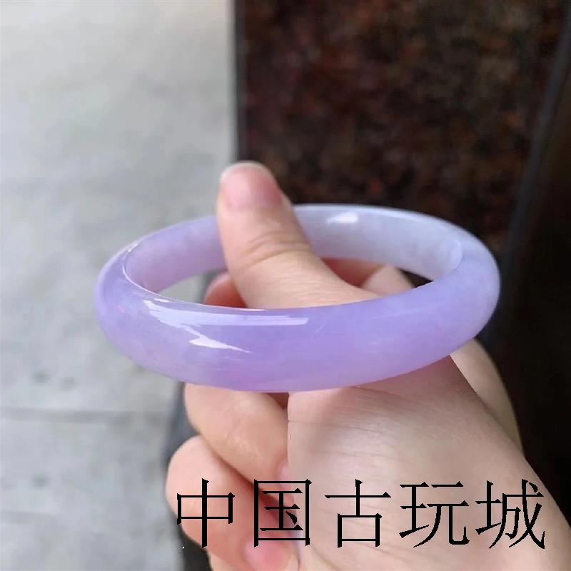 缅甸玉石翡翠手镯冰糯种紫罗兰飘花正圈平安镯年轻贵妃玉镯子正品