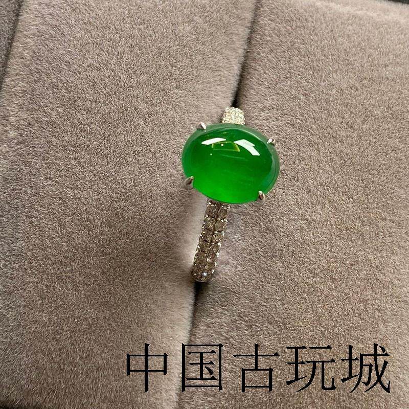 高端冰种玻璃体玉髓戒指简约经典百搭帝王绿媲美翡翠色可调节戒指