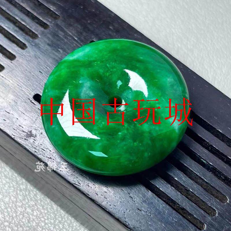 缅甸翡翠色平安扣吊坠冰种干青飘辣绿花玉扣挂件项链女男款高级感