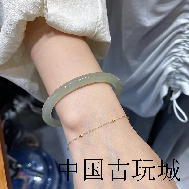 高端冰种青白玉手镯圆条细款和田玉叮当镯晴水镯子女珠宝玉石时尚