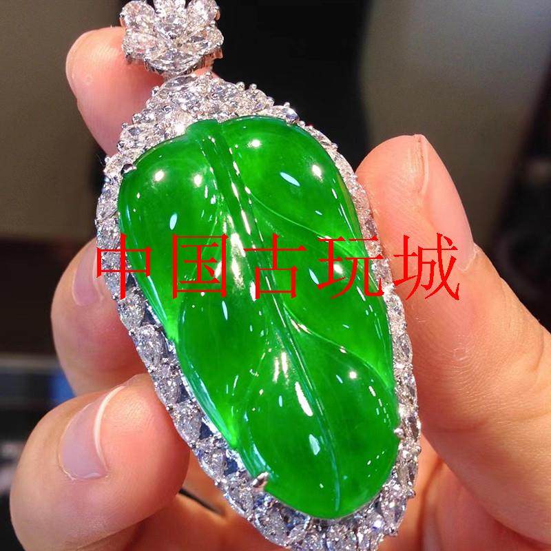 缅甸翡翠冰种阳绿帝王绿色银饰镶嵌树叶一叶暴富翡翠女项链饰品
