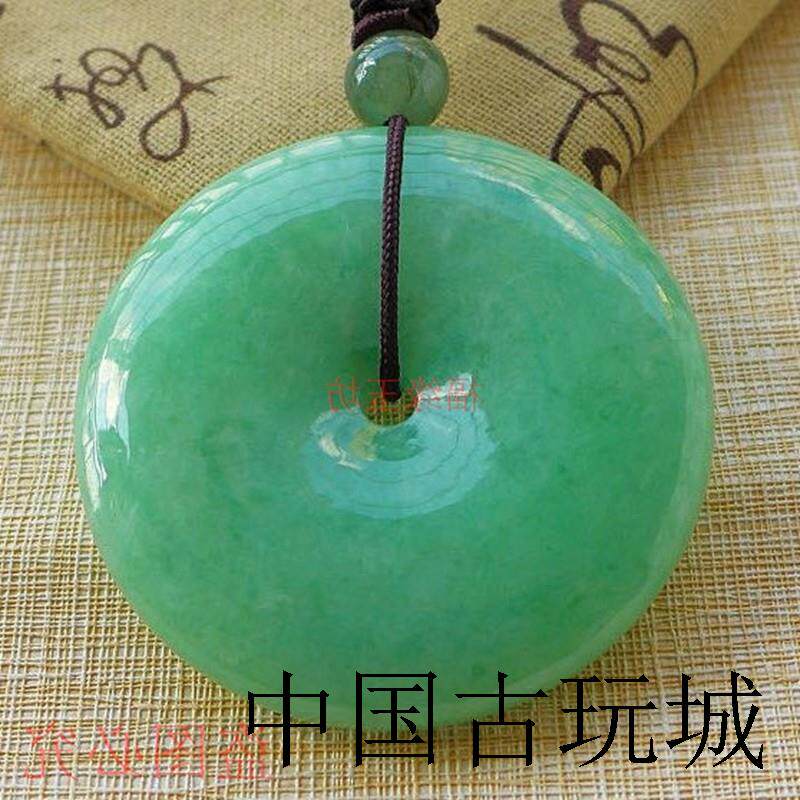 缅甸冰阳绿翡翠色平安扣玉坠辣色阳绿玉怀古吊坠绿玉圆形满绿情侣