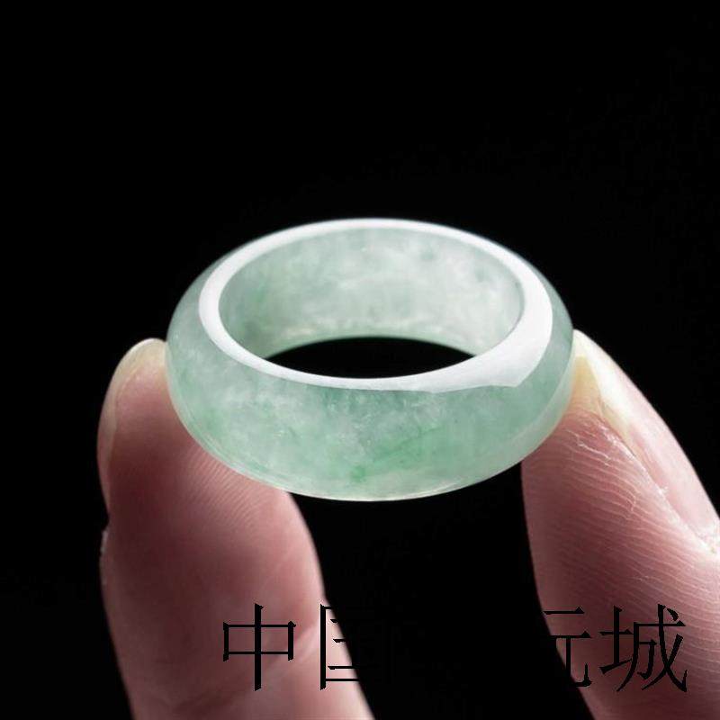玉戒指翡翠色冰种戒指飘花戒指高端缅甸冰透男女同款尾戒正圈戒圈
