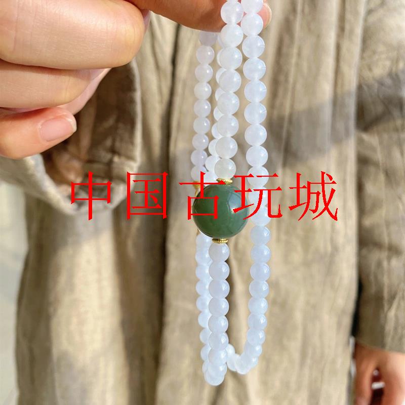 新疆和田白玉小米珠毛衣链羊脂玉且末蓝长款项链国风新中式锁骨链
