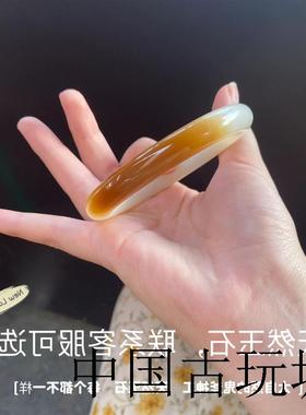 新疆高端和田玉糖料白玉手镯女扁条高端俏色羊脂玉金丝玉石镯精品