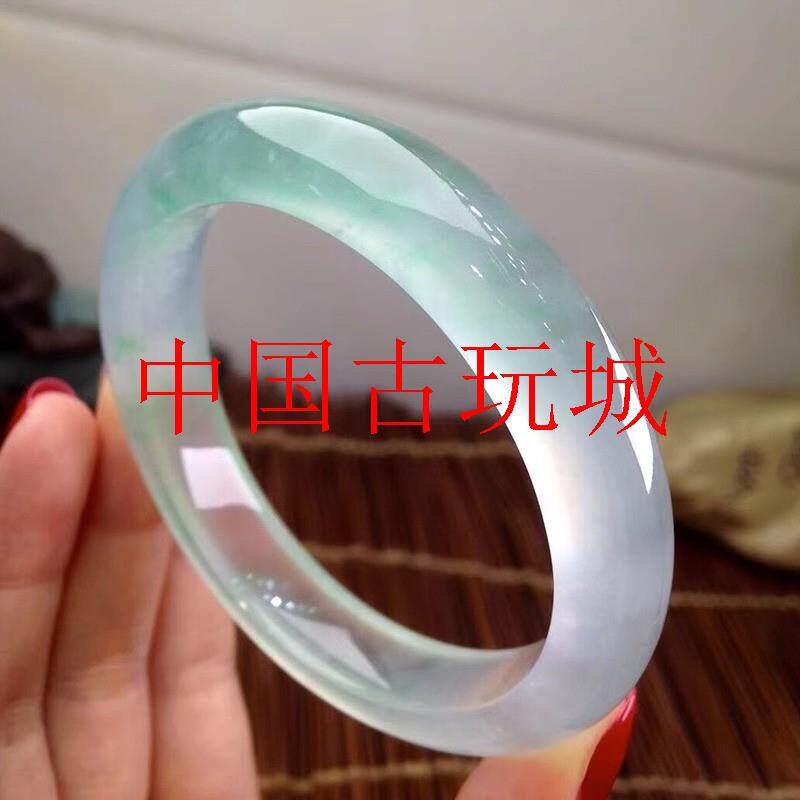 缅甸翡翠色通透圆条玉手镯冰种飘花玻璃种高级正圈绿老坑处理送礼