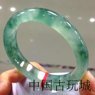 老坑缅甸冰种飘花翡翠色手镯飘绿花正圈玉镯女款冰糯种玉手镯子