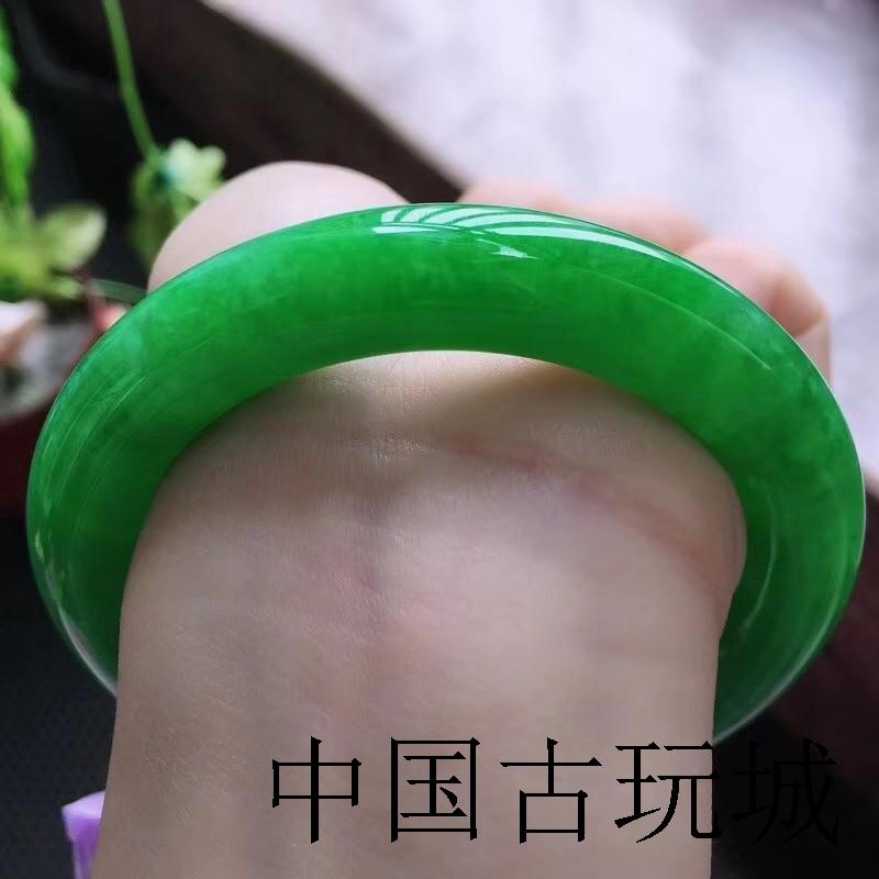 缅甸老坑冰种满绿飘花翡翠色胖圆条玉石手镯阳绿美人条玉手镯时尚