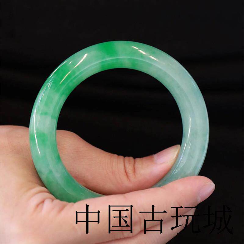 缅甸高端冰种玉石翡翠色手镯女款正阳绿白底青镯子处理手饰品证书