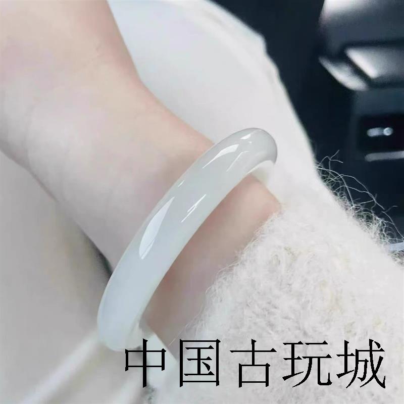 冰种飘花白玉髓手镯月光玛瑙玉手镯女年轻款翡翠色荔枝冻手环冰透