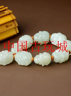 新疆和田玉白玉十八罗汉手持手串散珠配饰男女款玉石单圈桶珠手链
