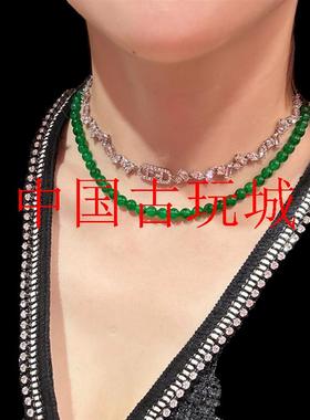 周冬雨同款小米珠翡翠色锁骨链帝王绿冰透糯米种项链颈链气质显白