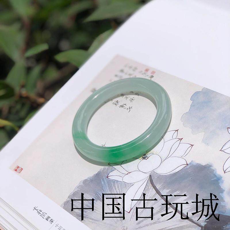 高端玉石缅甸翡翠色手镯真玉糯冰种阳绿飘花贵妃圆条镯女款玉镯子