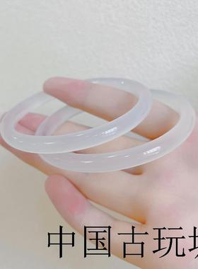 冰种白玛瑙手镯白月光美人镯细圆