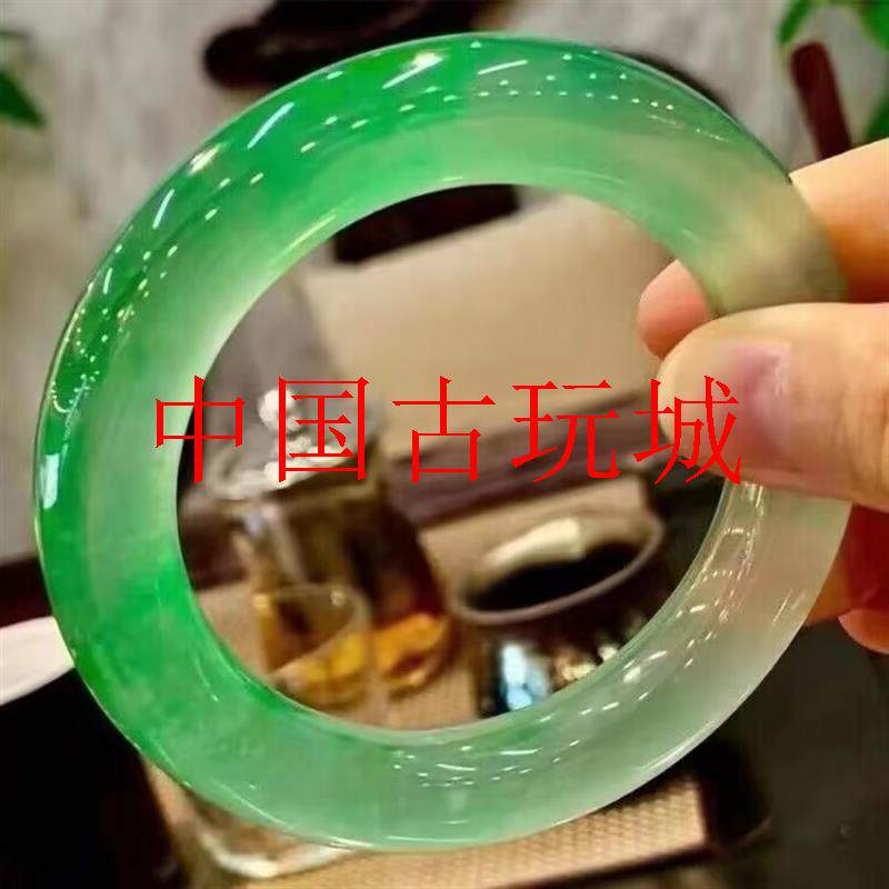 高冰玉石手镯女款缅甸翡翠玻璃种帝王绿半山半水飘翠花处理玉镯子