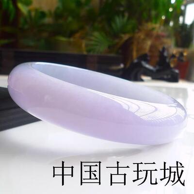 缅甸老坑春彩翡翠色手镯高端冰种紫罗兰女款飘花阳绿透紫色玉手镯