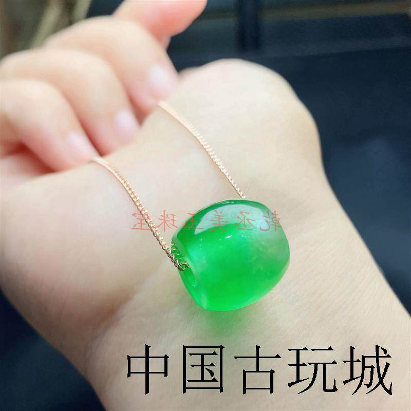 高端缅甸老坑货翡翠色路路通冰种阳绿辣绿转运珠桶珠单颗玉石吊坠