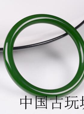 高端新疆和田玉碧玉手镯细条女款老坑菠菜绿少女碧玉圆条玉手镯子