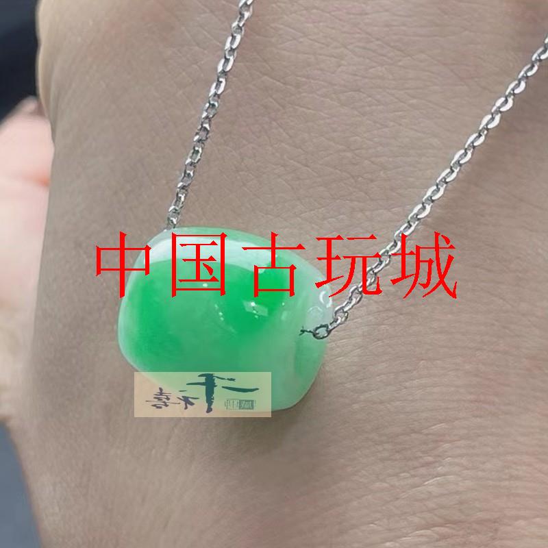 翡翠色冰糯种阳绿转运珠翡翠玉石路路通吊坠锁骨项链桶珠女款饰品