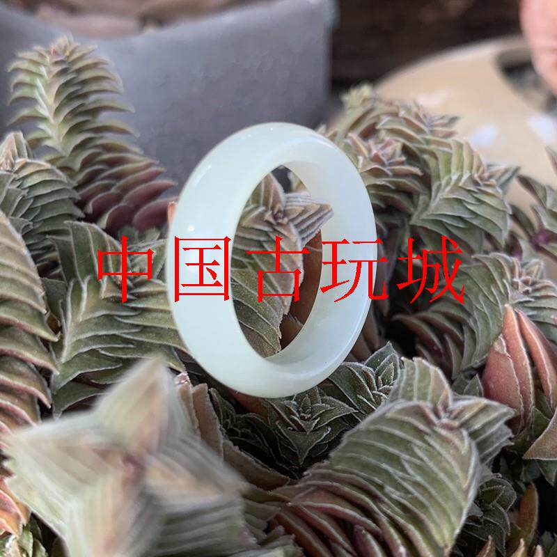 和田白玉戒指女款新疆羊脂戒指且末料糖白青花宽窄细玉石俏色扳指
