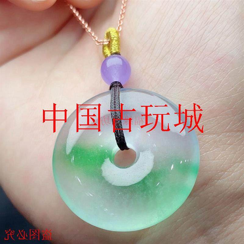 老坑冰种飘花翡翠色吊坠缅甸飘绿花平安扣玉挂件帝王绿阳绿锁骨链