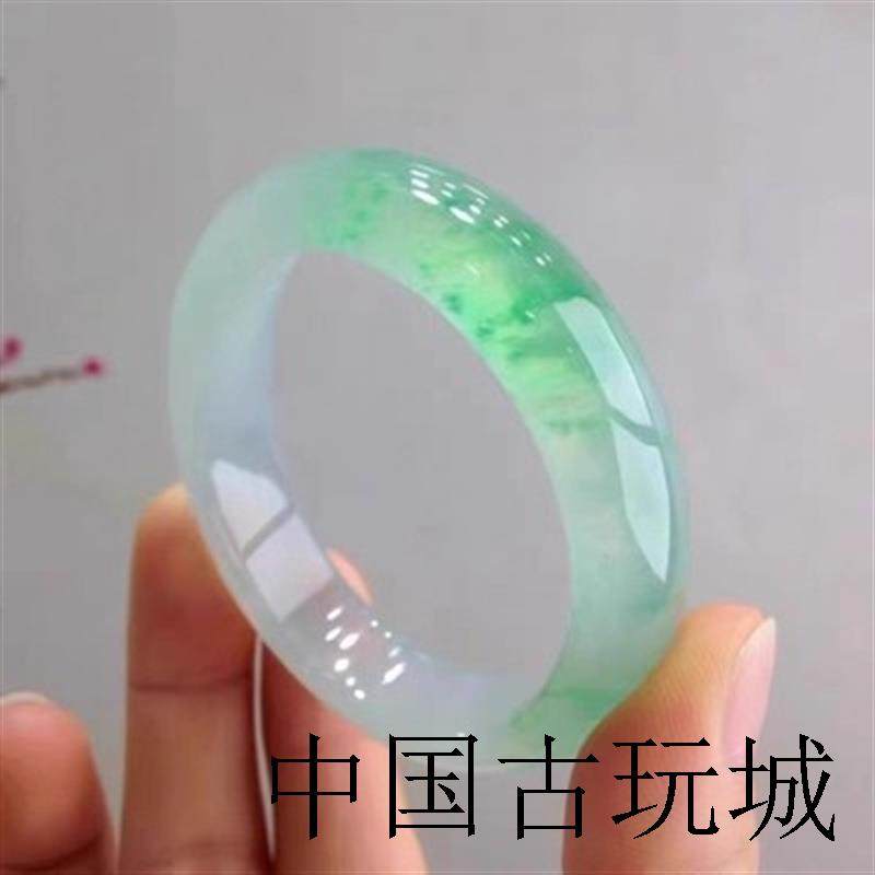 手镯女缅甸高端翡翠色珠宝飘花冰糯种帝王绿满绿阳绿圆条贵妇玉镯