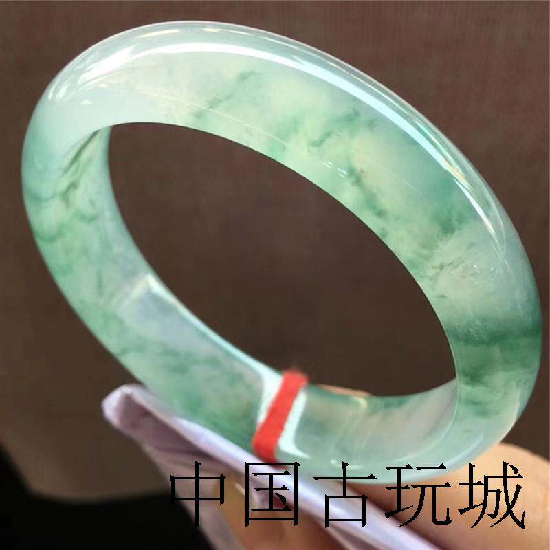 精品老坑缅甸冰种飘花翡翠手镯飘绿花正圈玉镯女款通透玉手镯百搭
