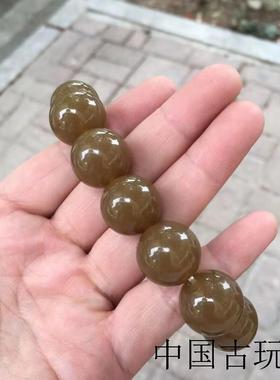 新疆和田玉老坑糖料手链新疆且末糖男女款玉石佛珠精品老型珠手串