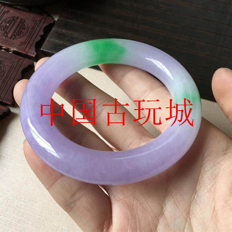 冰糯种春带彩紫罗兰飘阳绿花手镯